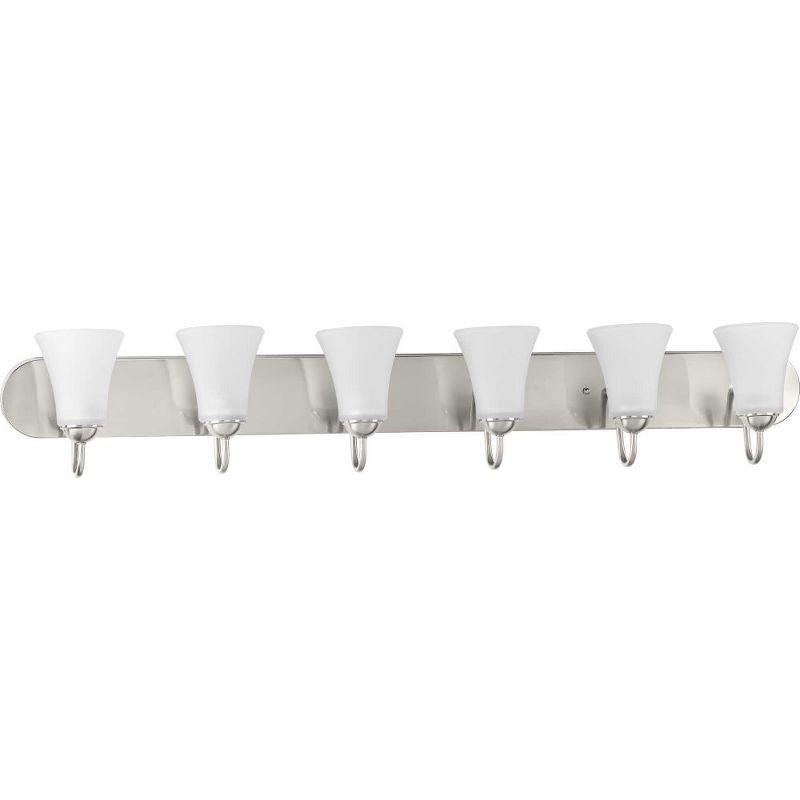Progress Lighting, Classic Collection, 6-Light Bath, Brushed Nickel, Etched Glass Shades