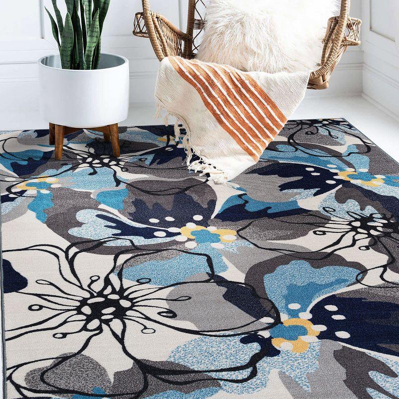 World Rug Gallery Modern Floral Non-Slip (Non-skid) Indoor Area Rug - Gray 5'3" x 7'3"