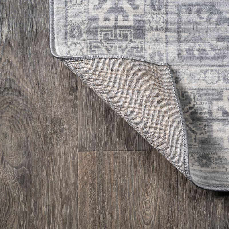 5' Square Modern Persian Vintage Medallion Area Rug, Light Gray - JONATHAN Y
