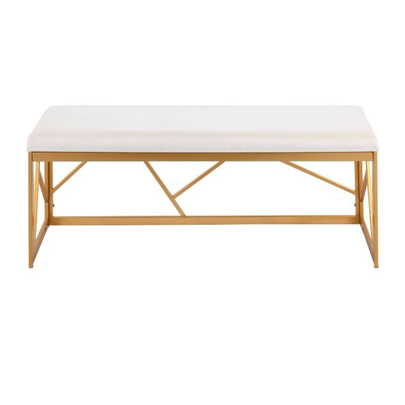 Folia 44" Velvet/Steel Bench Gold/White - LumiSource: Entryway, Modern Geometric Frame, Comfort Seating
