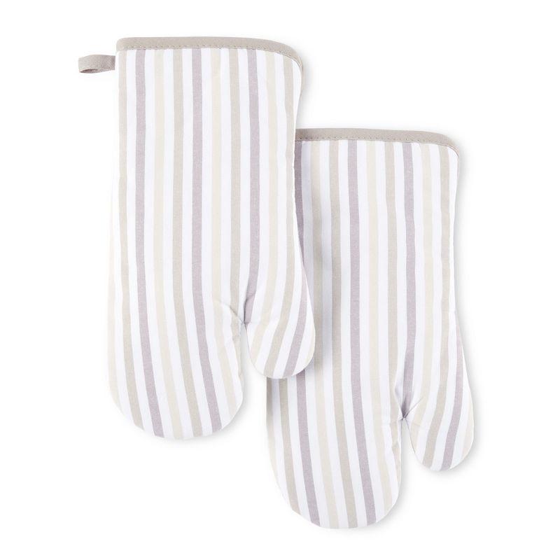 Beige and Brown Striped Cotton Oven Mitt Set, 2-Pack