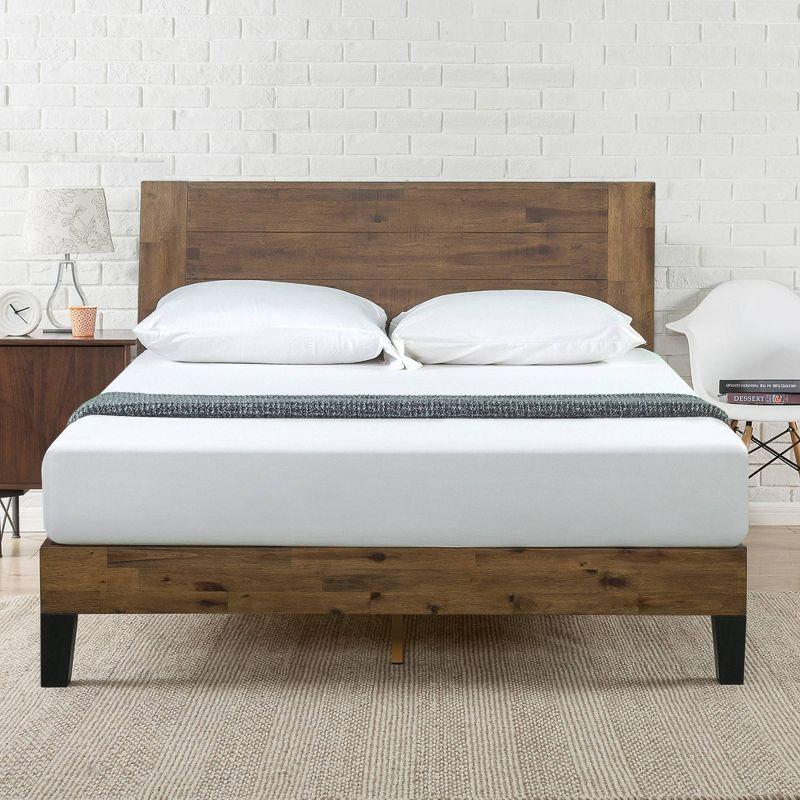Queen Tonja Wood Platform Bed Frame with Headboard Brown - Zinus