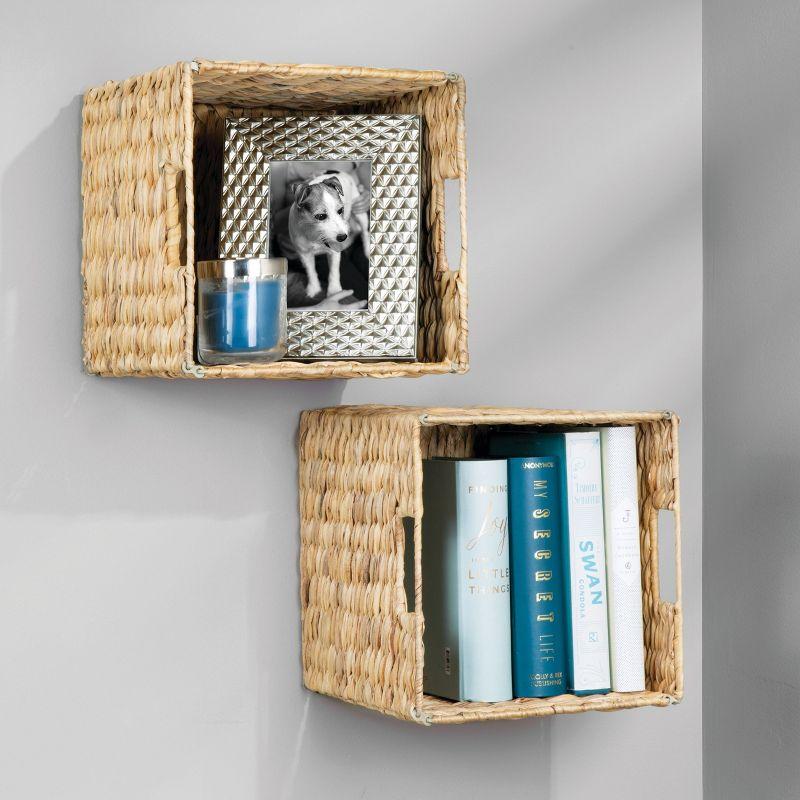 mDesign Hyacinth Woven Cube Bin Basket Organizer, Handles, 6 Pack, Natural/Tan