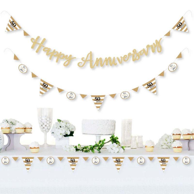 Big Dot of Happiness We Still Do - 50th Wedding Anniversary - Letter Banner Decor - 36 Cutouts & No-Mess Real Gold Glitter Happy Anniversary Letters