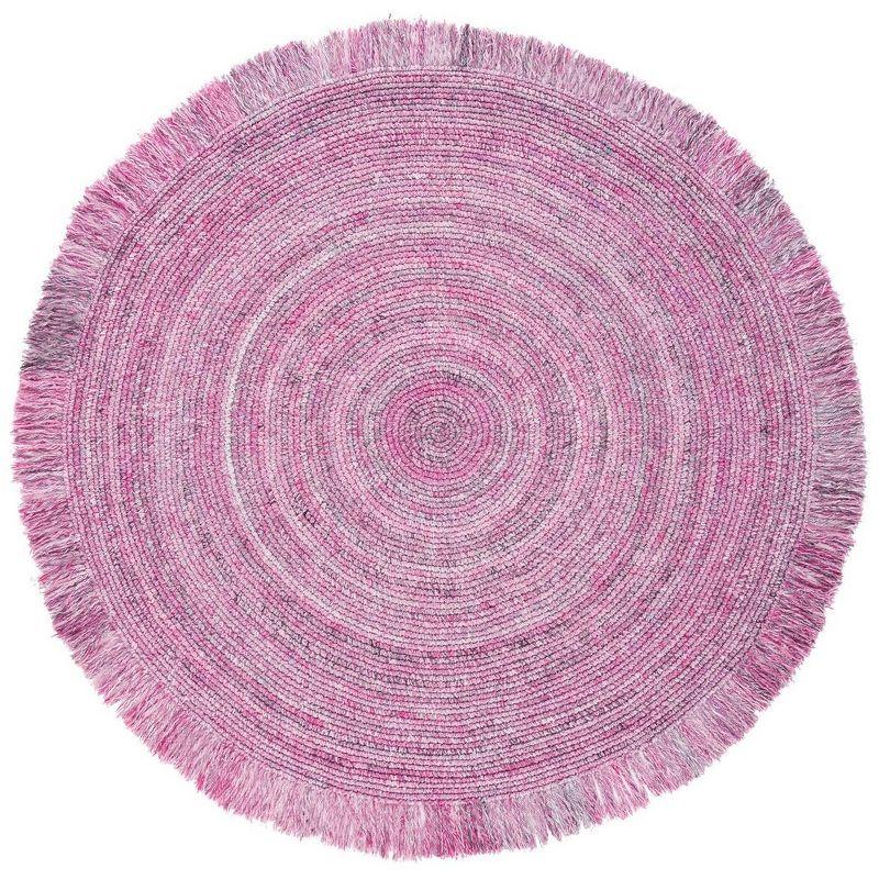 Handmade Pink and Ivory Braided Round Area Rug