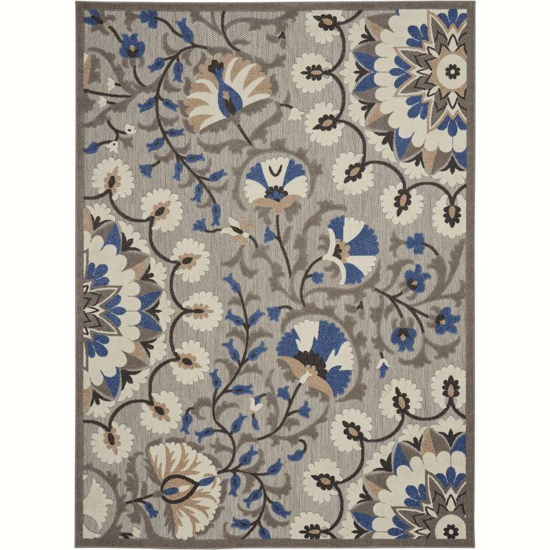 Grey and Multicolor Floral Flat Woven Synthetic Area Rug