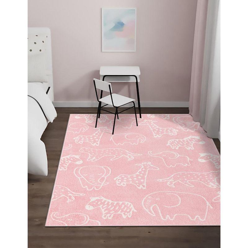 WhimsySafari Animals Baby Pink/Ivory Kid Rug