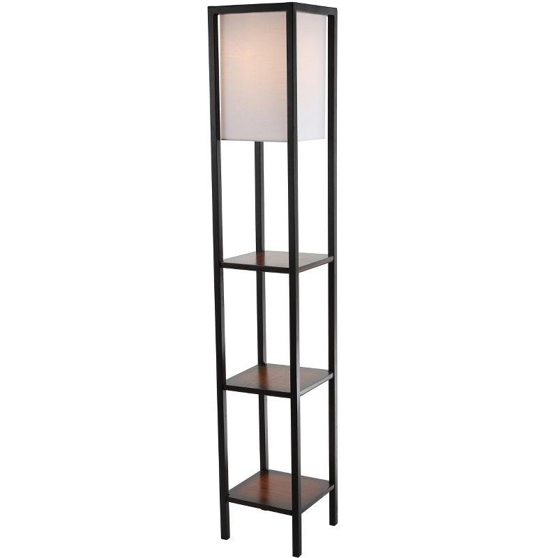 Cherry and Black Rectangle Shelf Floor Lamp with Off-White Shade