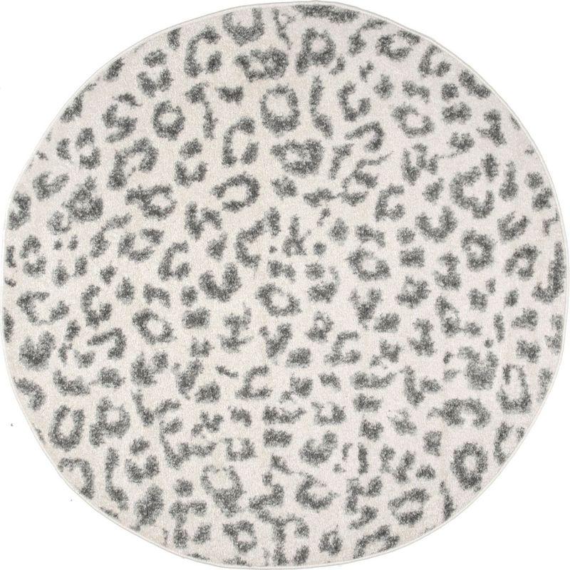 Nuloom Leopard Animal Print 4 Round Accent Indoor Area Rug for Living Room Bedroom Dining Room Entryway Kitchen, Grey/Off White