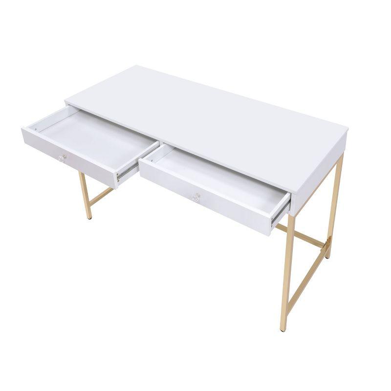 Ottey 2 Drawer Desk White High Gloss/Gold - Acme Furniture