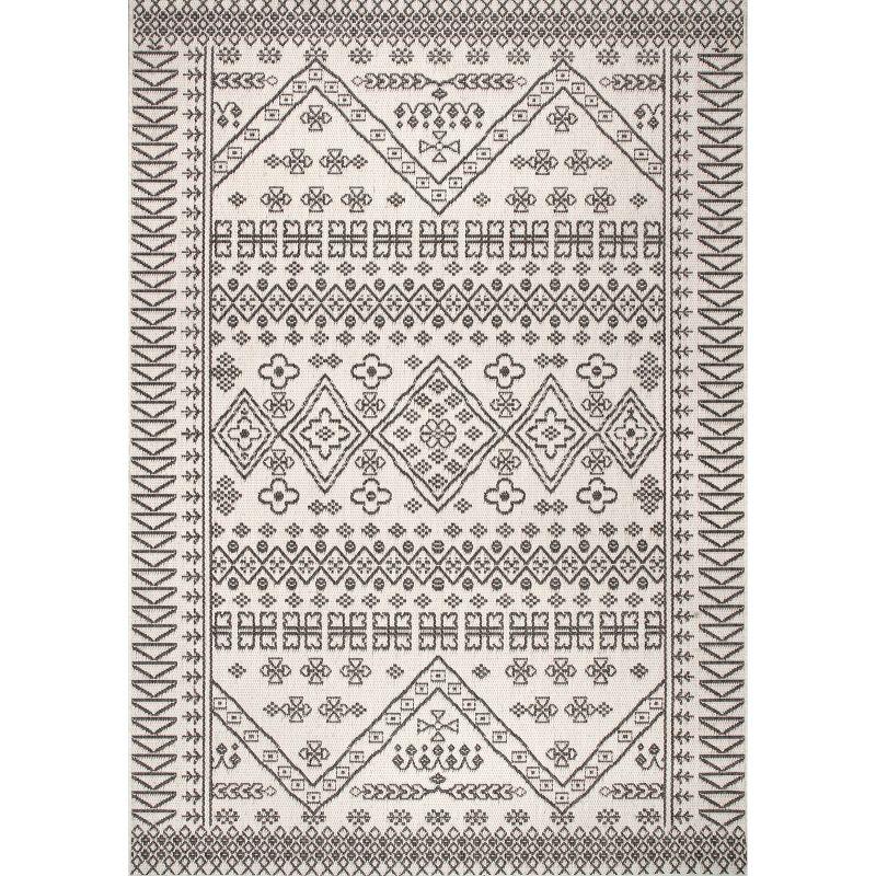 Nuloom Kandace Geometric 6x9 Indoor/Outdoor Area Rug for Living Room Patio Deck Front Porch Kitchen, Ivory/Grey