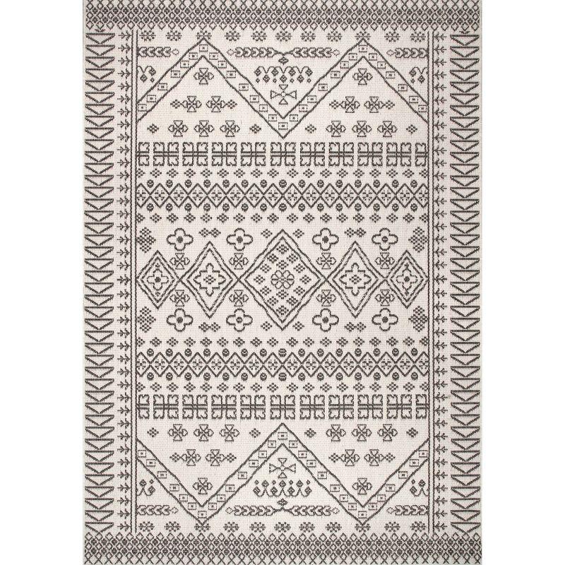 Reversible Ivory Synthetic 76'' Rectangular Easy-Care Area Rug