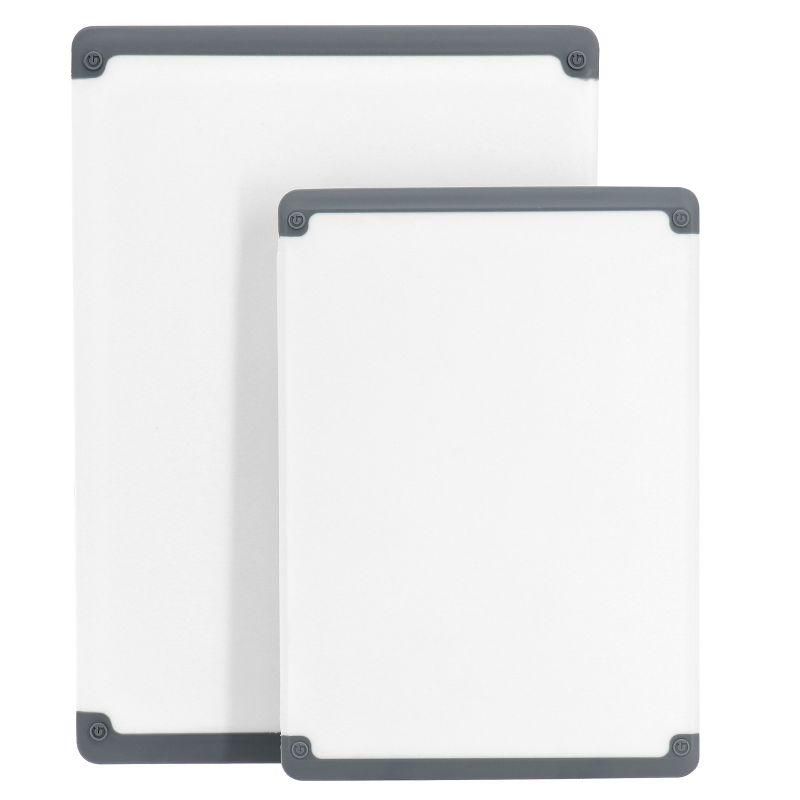 Oster Bergen 2 Piece Rectangular Plastic Cutting Board Set in White with Non-Slip Feet
