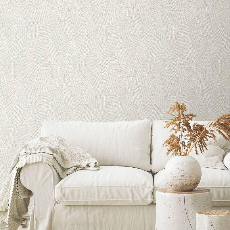 Taupe and White Woven Reed Stitch Peel and Stick Wallpaper