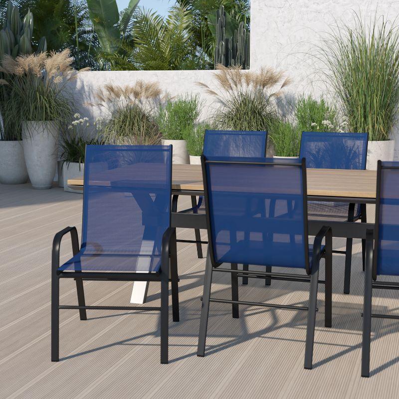 Navy High-Back Metal Frame Outdoor Dining Chair