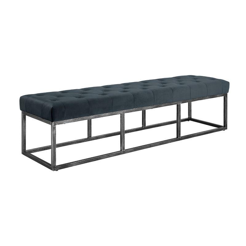 Danes Cobalt Blue Microfiber Tufted Bedroom Bench with Iron Legs