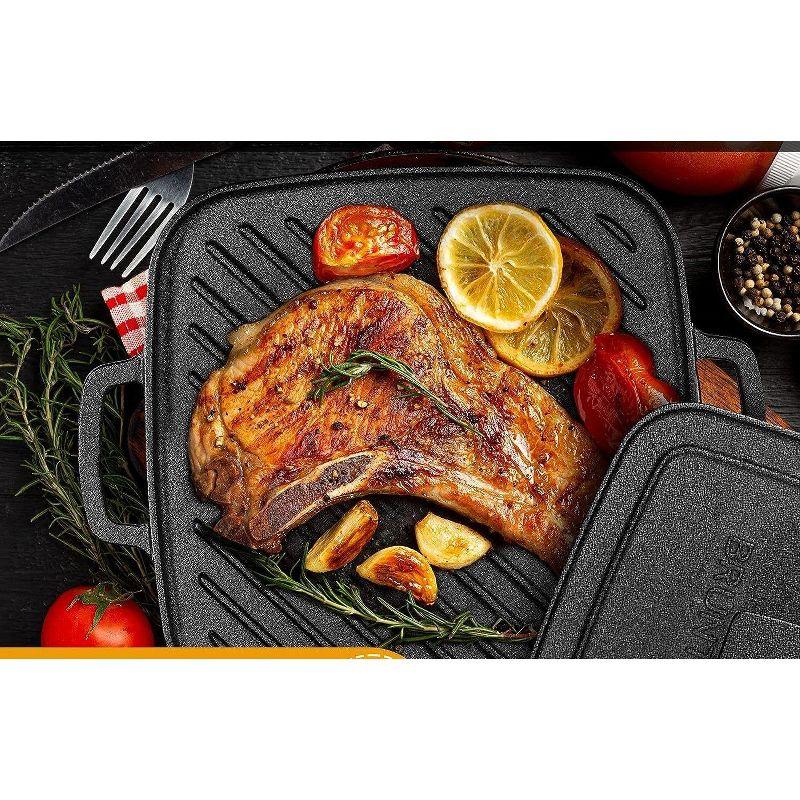 Bruntmor 10X10 2-in-1 Pre-Seasoned Square Cast Iron Reversible Griddle Grill Pan Cookware, Black
