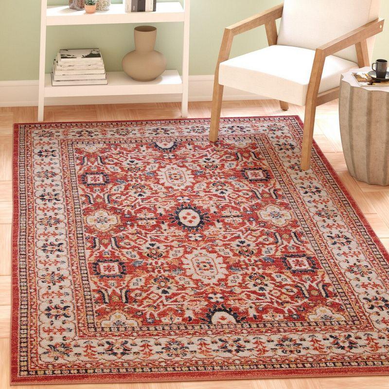 Charleston Red and Ivory Rectangular Synthetic Area Rug