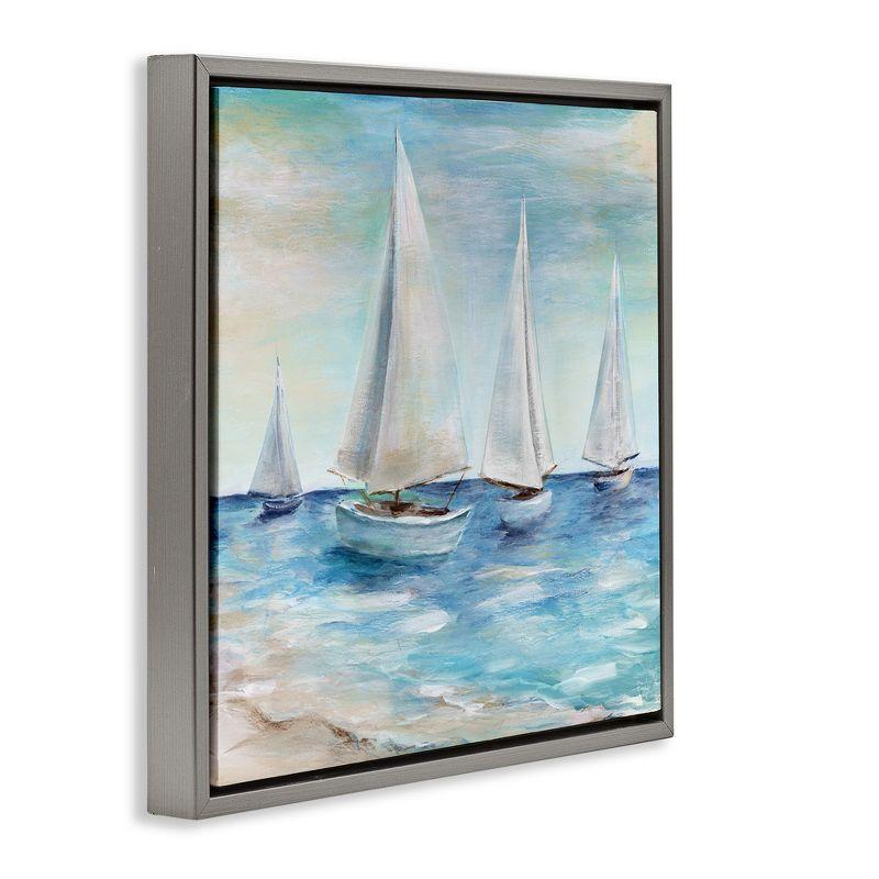 Sailboats Floating Peacefully Framed Canvas Art, 25" x 25"