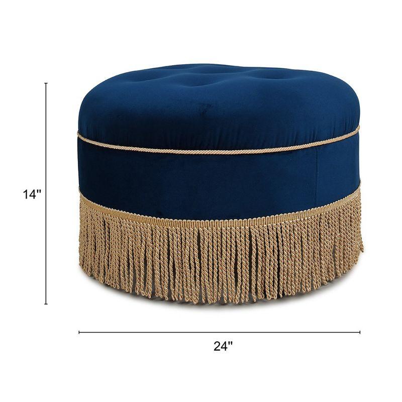 Jennifer Taylor Home Yolanda Upholstered Round Accent Ottoman, Navy Blue Velvet with Gold Trim