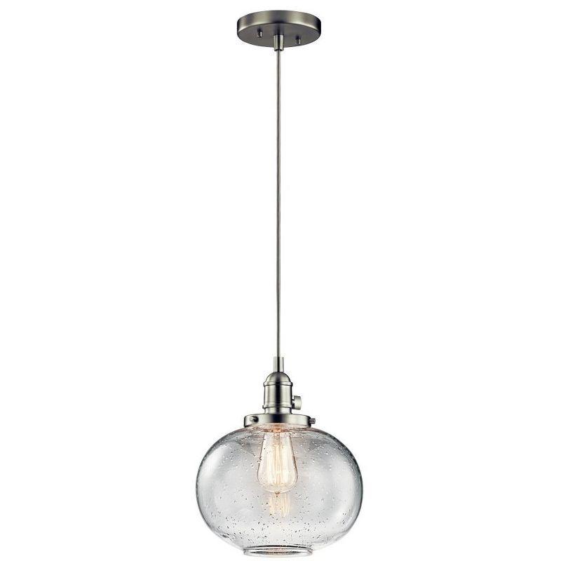 Avery 9.75" 1 Light Mini Pendant with Clear Seeded Glass in Brushed Nickel