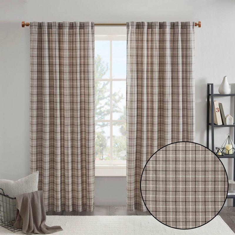 Anaheim Woven Plaid Room Darkening Thermal Fleece Lined Single Curtain Panel