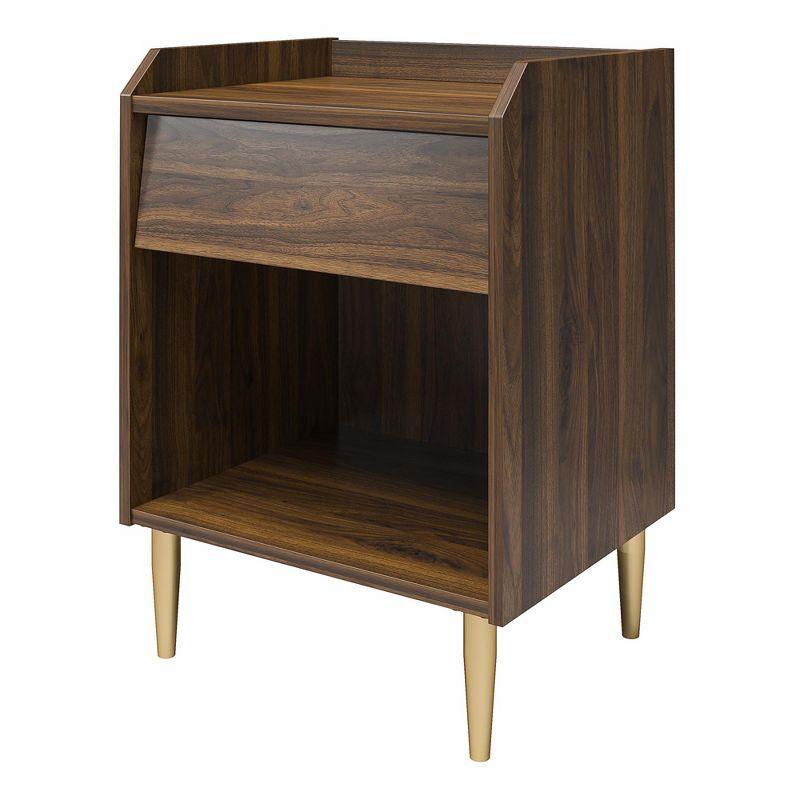 Walnut Mid-Century Modern Nightstand with Brass Legs