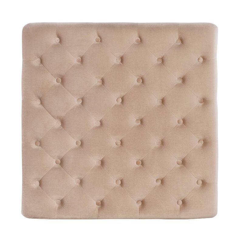34.6" Isabelle Traditional Square Tufted Upholstered Wheeled Cocktail Ottoman Tan - Linon