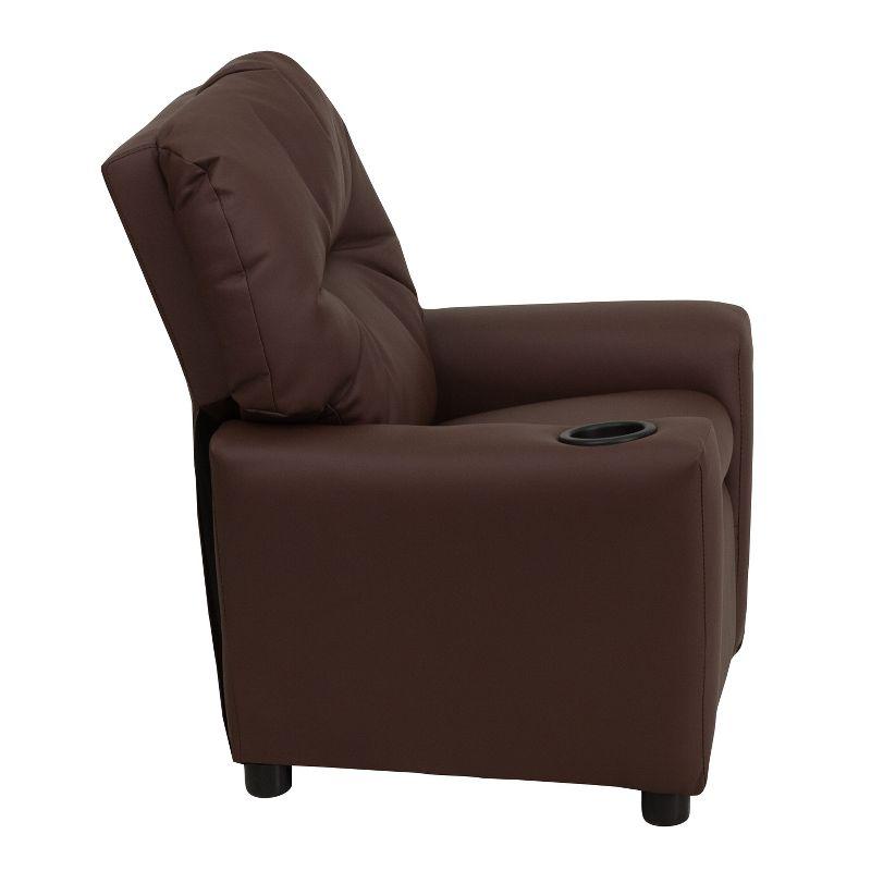 Cozy Brown LeatherSoft Kids Recliner with Built-in Cup Holder