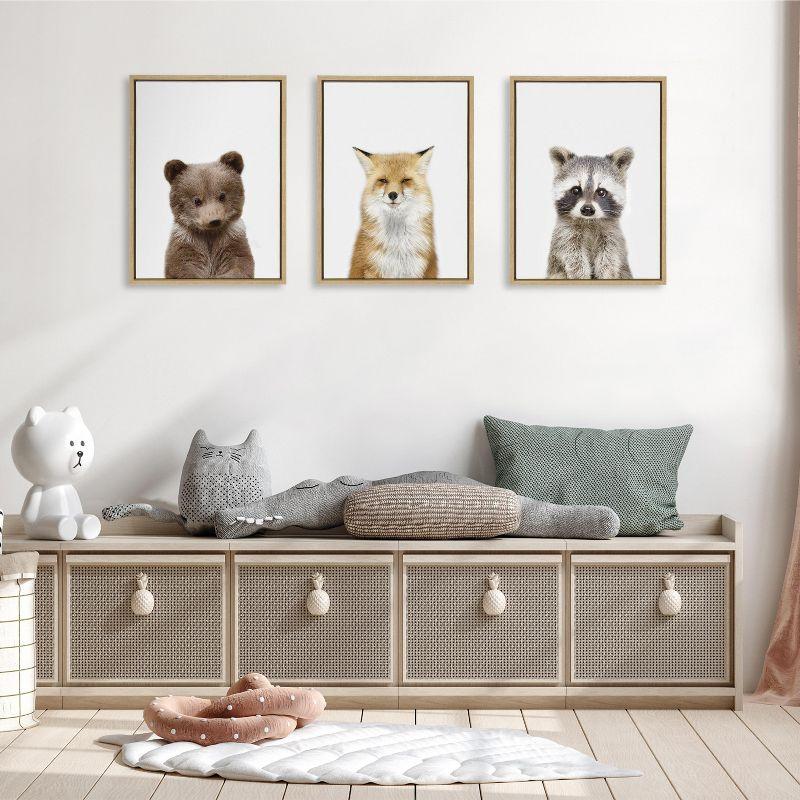 Natural Framed Bear, Fox, and Raccoon Canvas Art Set