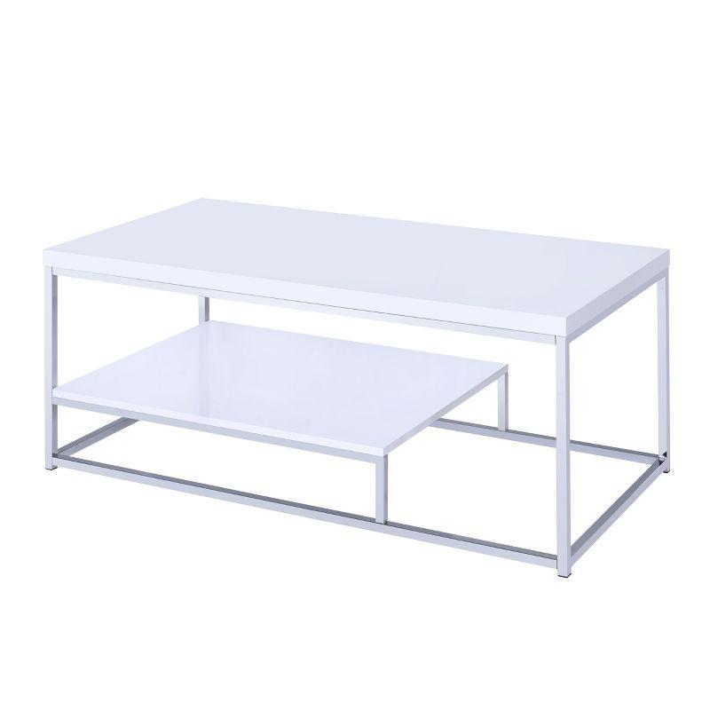 Lucia 52'' White and Chrome Rectangular Metal Coffee Table