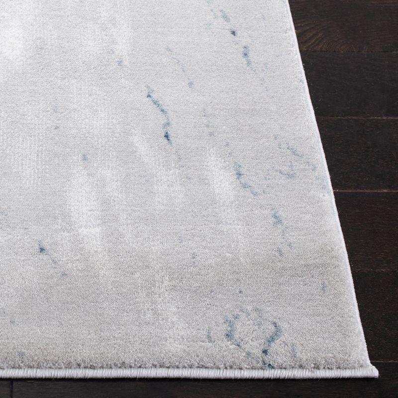 Blue and Grey Abstract Square Synthetic Area Rug