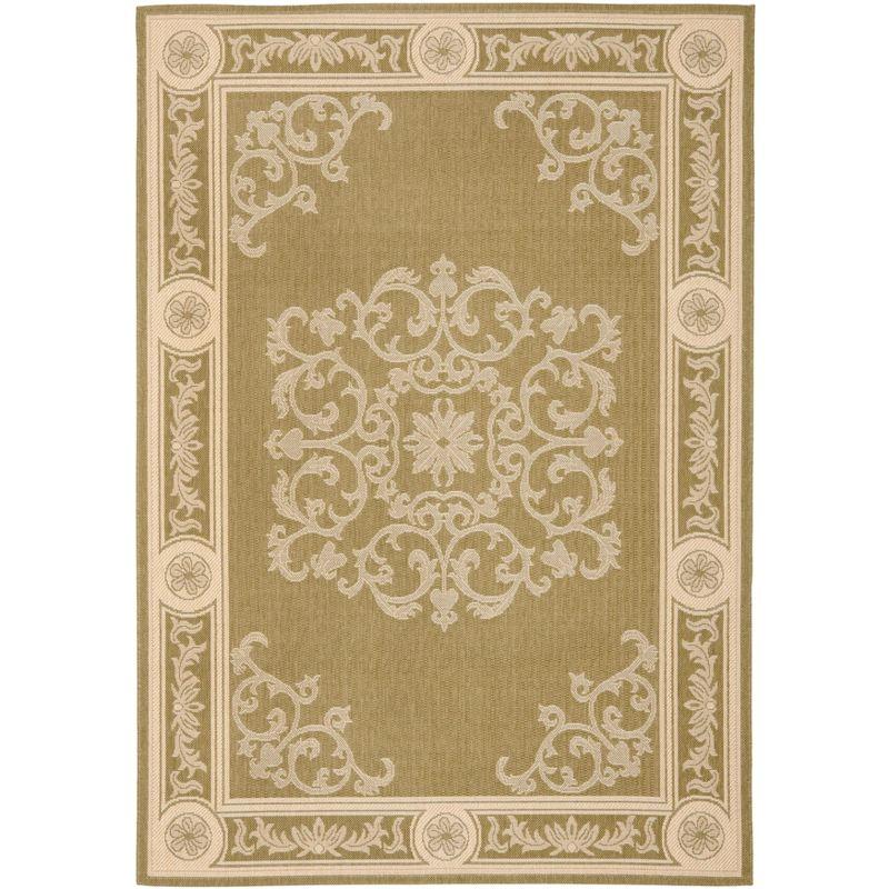 Olive and Natural Baroque Print Indoor/Outdoor Area Rug