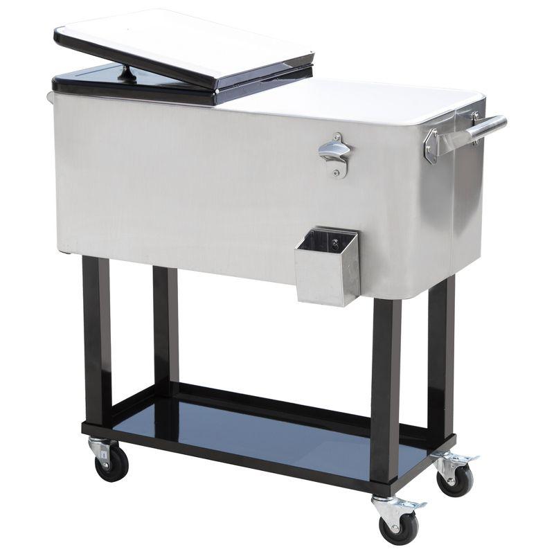 IRHOMA Outsunny 80 QT Rolling Cooling Bins Ice Chest on Wheels Outdoor Stand Up Drink Cooler Cart for Party