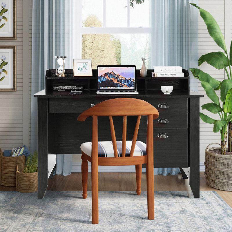 Elegant Black MDF Computer Desk with Multi-Drawer Storage and Monitor Shelf