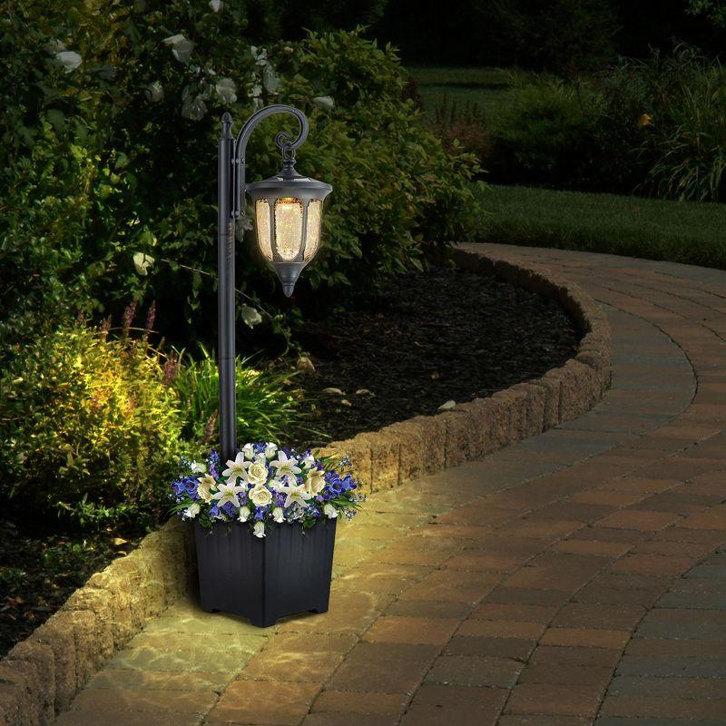 C Cattleya 1-Light Black Solar Outdoor Post Light with Planter and Crackle Glass