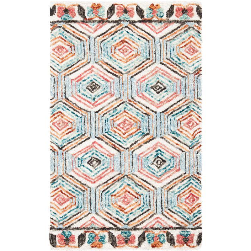 Ivory and Light Blue Hand-Tufted Wool Rectangular Rug 2' x 3'