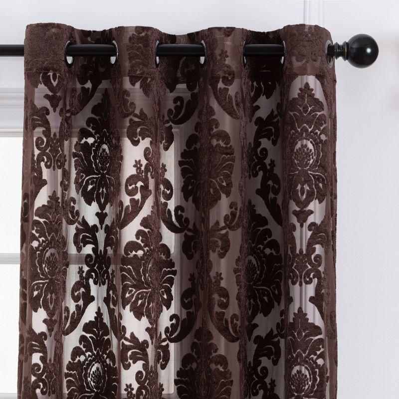 Chanasya 2pk Devore Damask Sheer Grommet Window Curtain Panels - Set of 2 - 52 x 108 Inches Long - Mocha