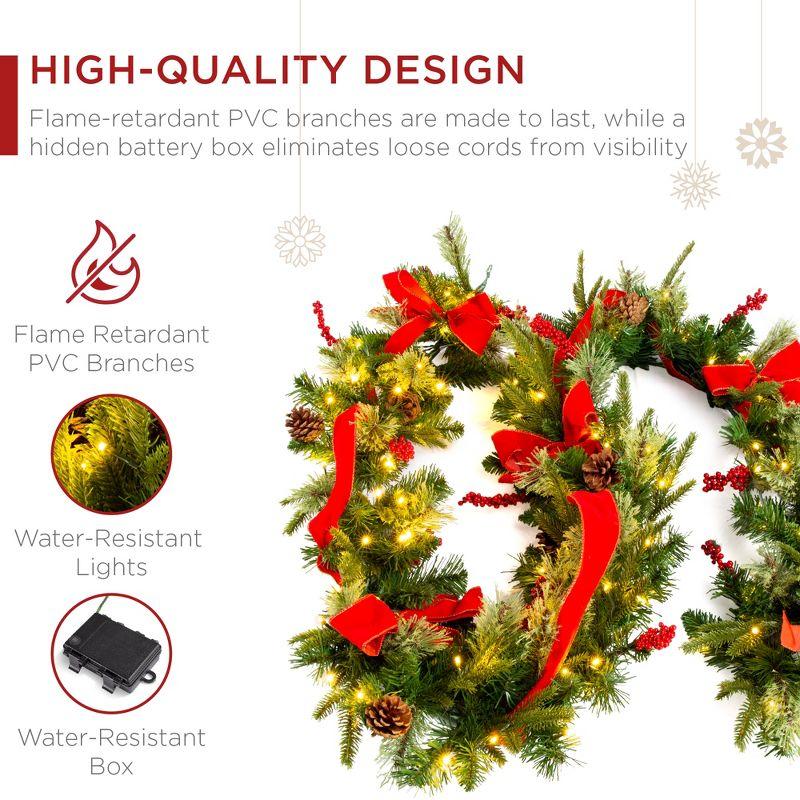 Best Choice Products 9ft Pre-Lit Christmas Garland, Battery Powered Decoration w/ 100 Lights, 180 Tips, Pine Cones