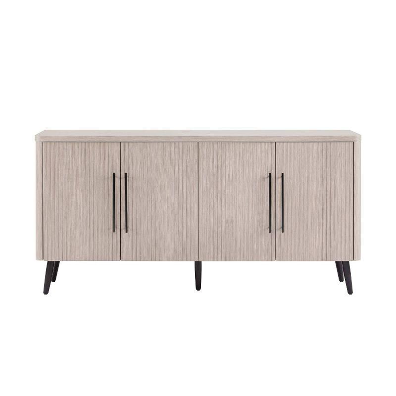 Manhattan Comfort Jodie 65" Mid-Century Modern Sideboard with 8 Adjustable Shelves in Whitewashed Oak