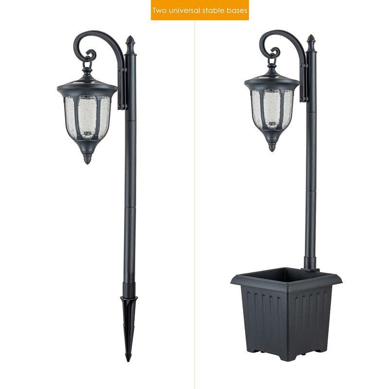 C Cattleya 1-Light Black Solar Outdoor Post Light with Planter and Crackle Glass