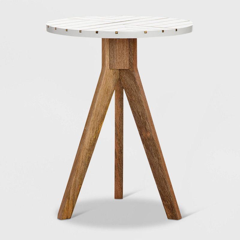 Amari Round Side Table with Brass Inlay Top White - Adore Decor: Marble Look, Tripod Base, No Assembly Required