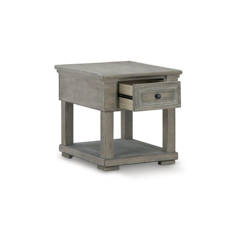 Beige Rectangular Wood End Table with Storage