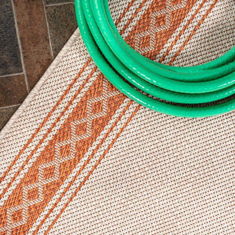 2' x 8' Lucia Classic Diamond Border Indoor/Outdoor Runner Rug, Cream/Orange - JONATHAN Y