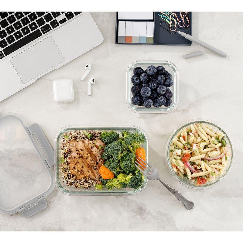 JoyJolt JoyJolt 24-Piece Glass Food Storage Container Set with Leakproof Lids, Light Grey (Set of 5)