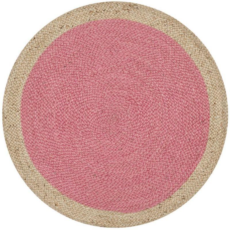 Pink and Natural Round Jute Area Rug, 4' Diameter