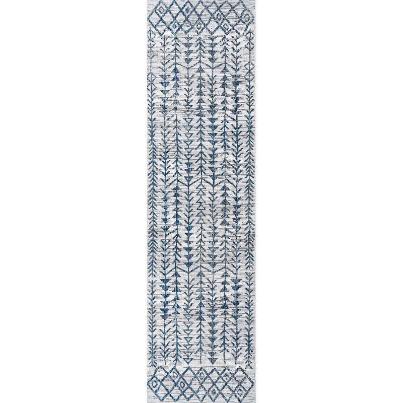 2'x8' Tokay Bohemian Styled Geometric Indoor/Outdoor Runner Rug, Ivory/Blue - JONATHAN Y