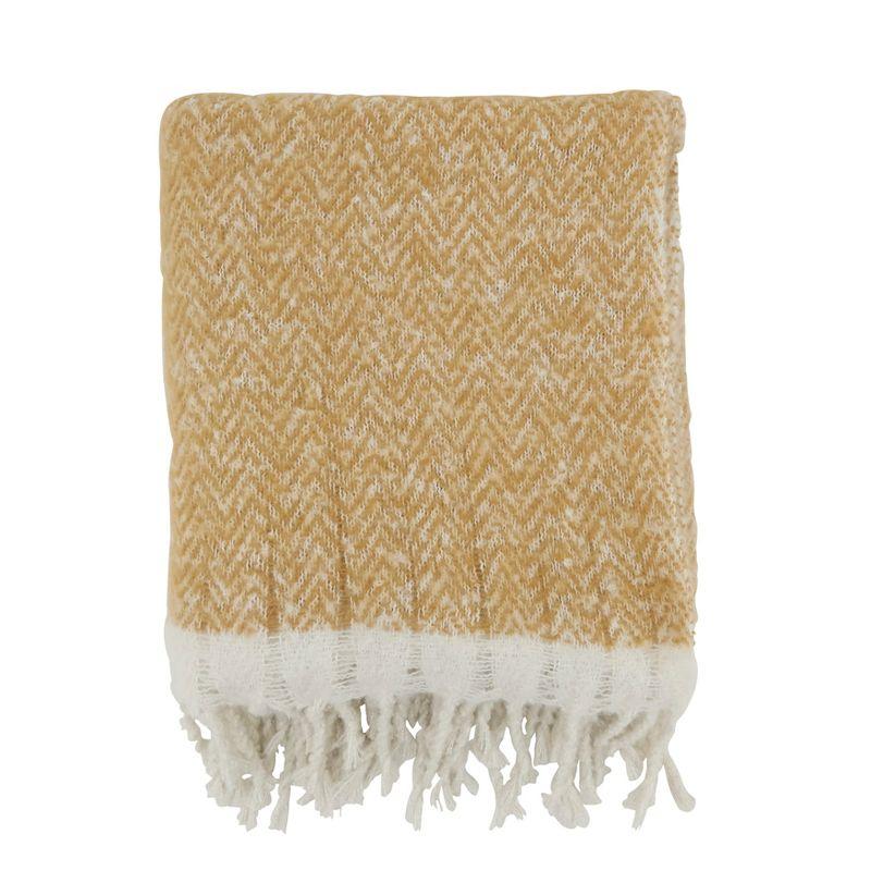 Saro Lifestyle Chic Faux Mohair Herringbone Fringed Throw, Beige, 50"x60"