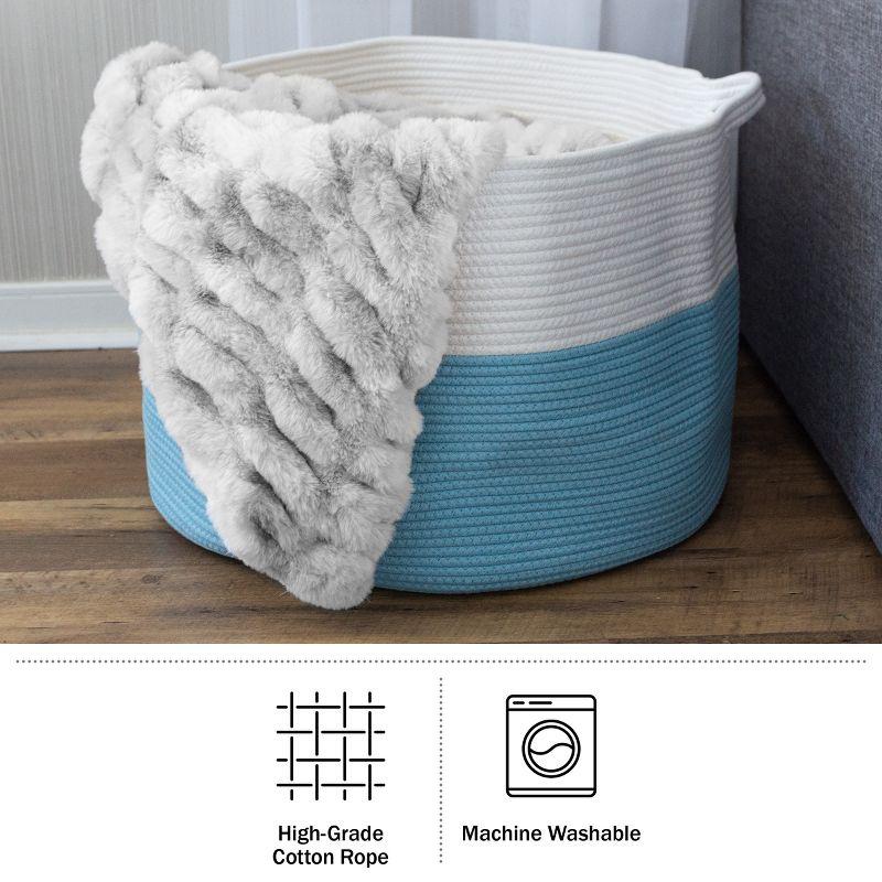 Extra-Large Blue and White Cotton Rope Kids' Storage Basket