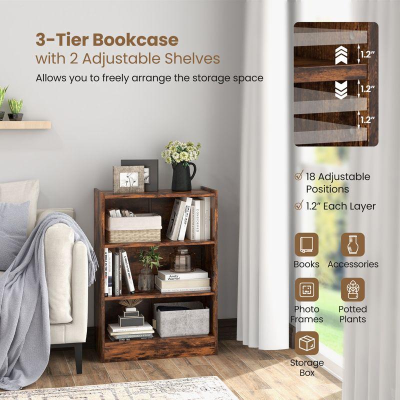 Tangkula 3-Tier Bookcase Open Bookshelf Cube Storage Organizer Floor Standing Display Bookcase with Adjustable Shelves Rustic Brown/Black/White